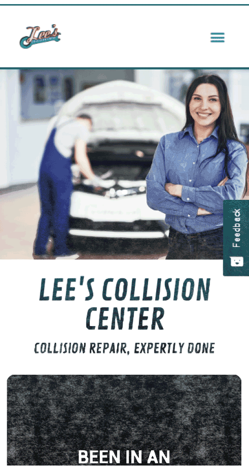 collision center with woman and mechanic in the background