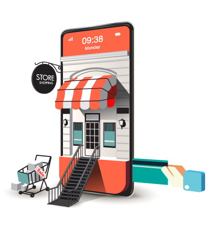 online purchase concept with a store on a phone.
