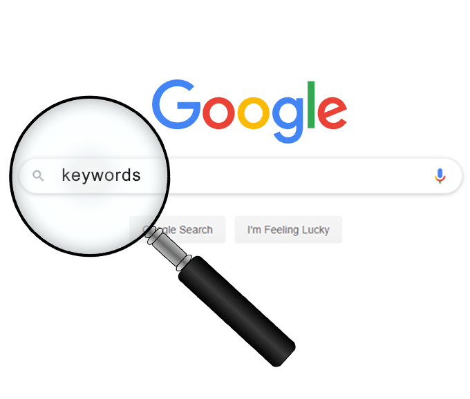 Google search with a magnifying glass highlighting the search term