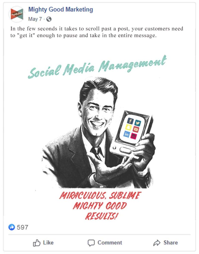 social post talking about social media management