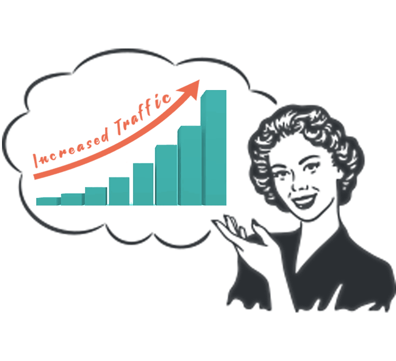 woman pointing to a graph showing increasing traffic